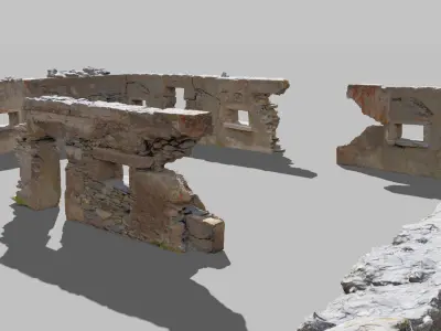 House Wall Ruins Stone Scan Modules PBR Low-poly 3D model