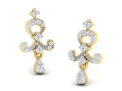 Gold Diamond Women Earring 3D print Model 3D print model 70