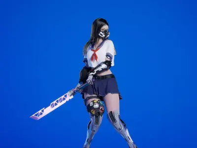 Cyberpunk Schoolgirl  Low-poly 3D model