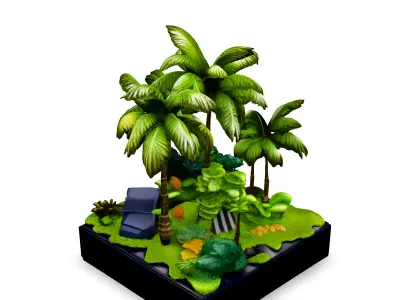 Tropical Island Diorama Game Asset Low-poly 3D model