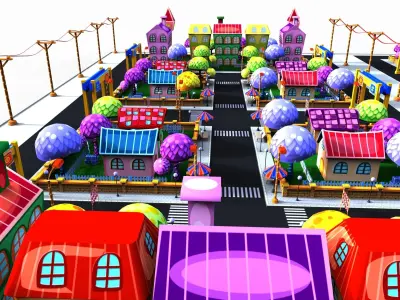 3D Cartoon city toon Low-poly 3D model