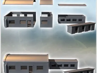 Set of two modern brick buildings with curved roofs 18 - Modern  3D print model