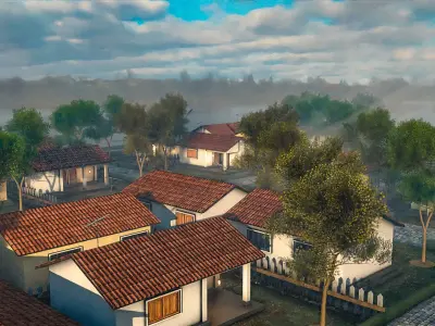 Rural Suburb Neighbourhood with a master house Low-poly 3D model