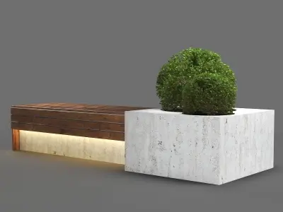 bench1150-280cm concrete bench with plant in it 3D model