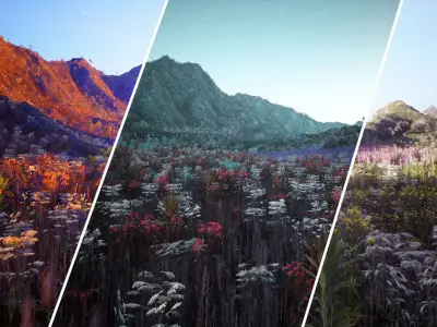 Mountains And Meadows  Outdoor Environment Low-poly 3D model