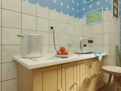 Home Kitchen Interior Environment Cartoon Style 3D model