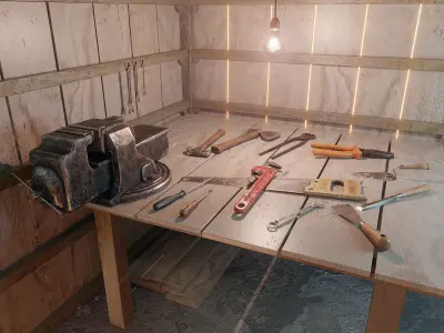 tools with render scene Low-poly 3D model