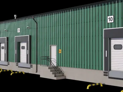 3 Green Industrial Buildings  3D Model Pack