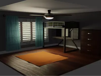 Cozy Bedroom With Bunkbed 3D model