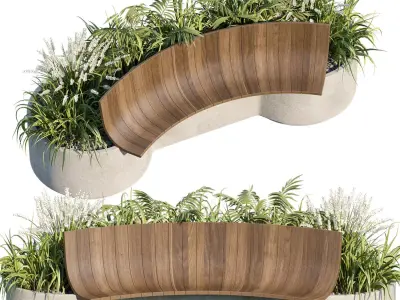 Bench with Plants - Urban Furniture 03 3D model