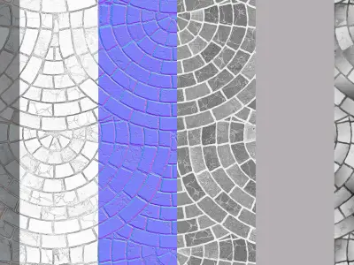 Radial Fan Stone Pavers Seamless PBR Material Texture