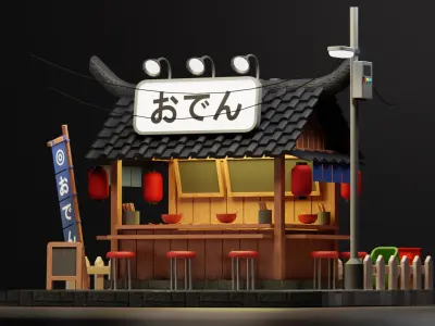 Ramen and Oden - Cartoon Game Isometric Low-poly 3D model