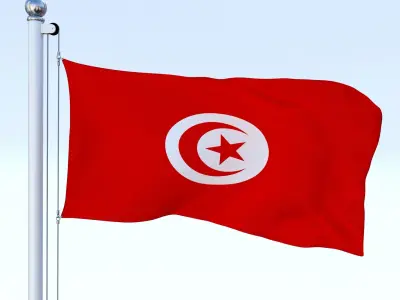 Animated Tunisia Flag Low-poly 3D model