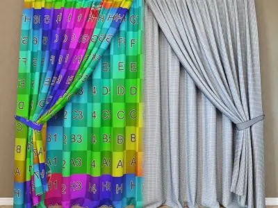 Modern curtain and tulle 3D model