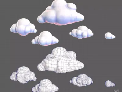 Clouds cartoon V01 Low-poly 3D model