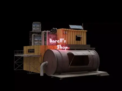 Barrels Shop  Post Apocalyptic Sci-Fi Building 3D model