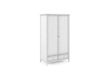 Gabin 2-door Solid Pine And Rattan Wardrobe 3D model