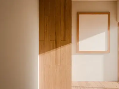 Room with wooden door and white frame Low-poly 3D model