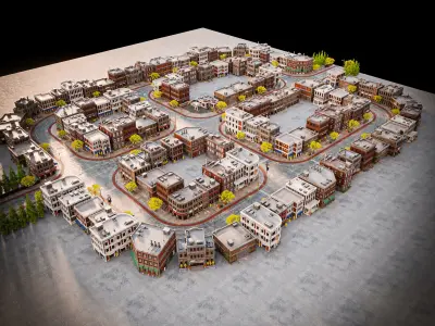 URBAN CITY SCENE WITH ALL THE ASSETS Low-poly 3D model