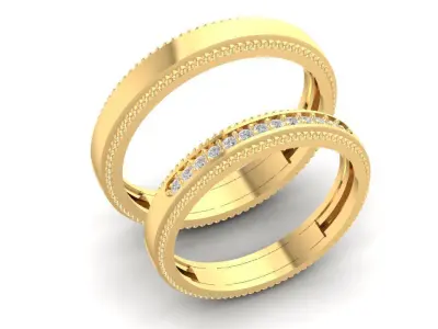 Classic Milgrain Pave Wedding Band Set for Couples 801 3D print model