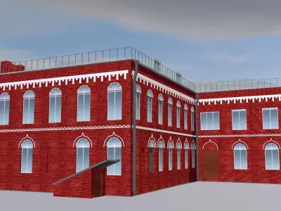 Museum brick building on cloudy day 3D model