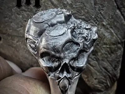 Triple Skull Ring  Heavy Gothic Statement 3D print model