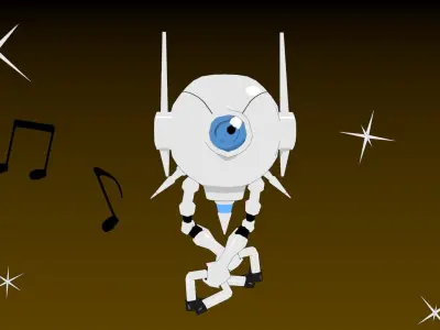 Blue-Eyed white Robot Low-poly 3D model