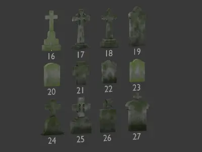 Tomb stone graveyard low poly pack 2 Low-poly 3D model