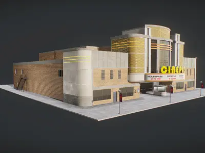 Cinema Hall Building Low-poly 3D model