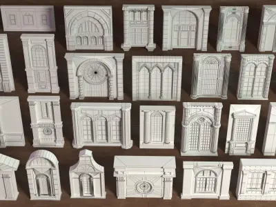 Building Facade Collection 9 - 27 pieces Low-poly 3D model
