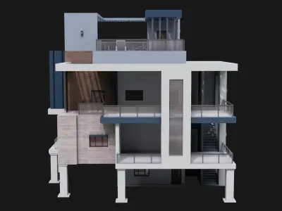 Modern House 02 All PBR Unity UE Textures Included Low-poly 3D model