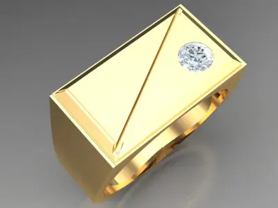 Light Gold Diamond Men Ring 2MR058 3D model