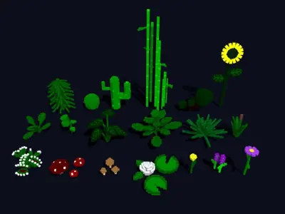 Plants Pack - 3D Voxel Low Poly Models Low-poly 3D model