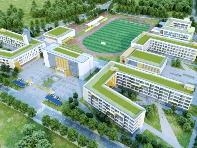 Modern school building 10 Low-poly 3D model