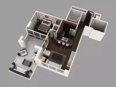 Sketchup 3D model of one bedroom apartment  - very beautiful 3D model