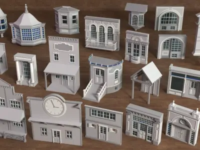 Building Facade Collection 11 - 22 pieces Low-poly 3D model