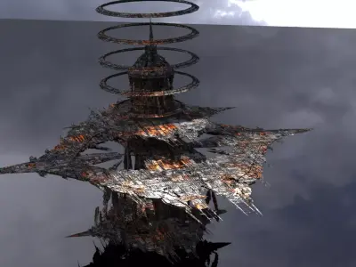 Cyberpunk Scorched Earth tower 7 Low-poly 3D model