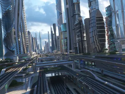  Future City. Day. Main Street 