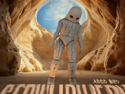 Friendly Stone Golem in Bright Cave Low-poly 3D model