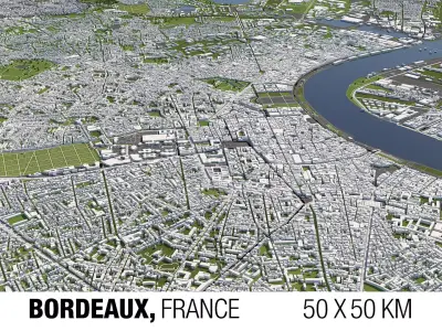 Bordeaux France 50x50km 3D City Map 3D model