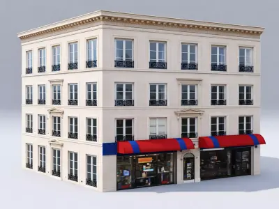 Realistic 4 Story Commercial Exterior 3D Model Low-poly 3D model