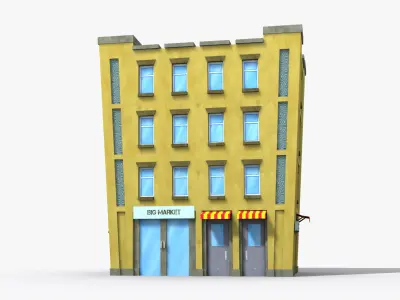 Cartoon Building x3 Low-poly 3D model