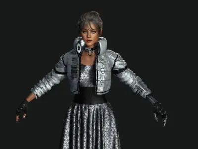 AAA 3D Cyber Punk Female Character - Silver outfit Low-poly 3D model
