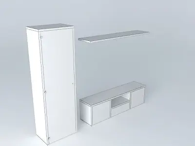 Furniture tv unit with shelves and drawers 3D model