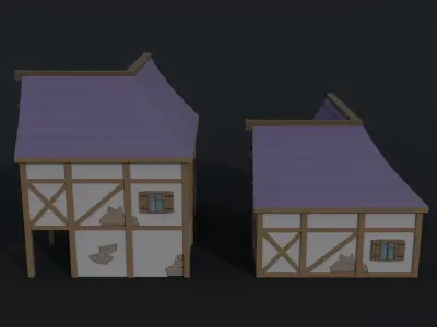 Cartoon medieval house Polygonal Style Low-poly 3D model