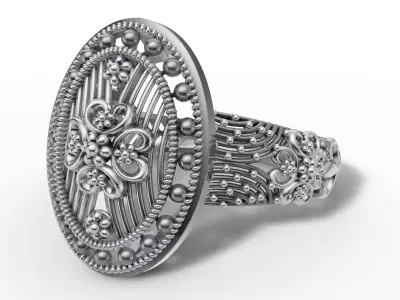 Gold Filigree Floral Cocktail Vintage Style Ring 3D print model