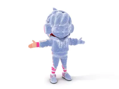 PinkHaired Anime Character Rigged and Animated with Headphones Low-poly 3D model