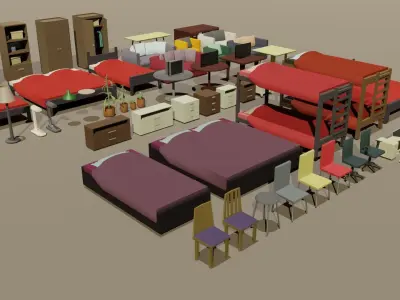 Low poly furniture pack Low-poly 3D model