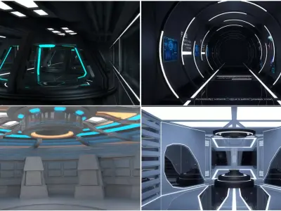 4 Sci Fi Rooms Sets 3D model