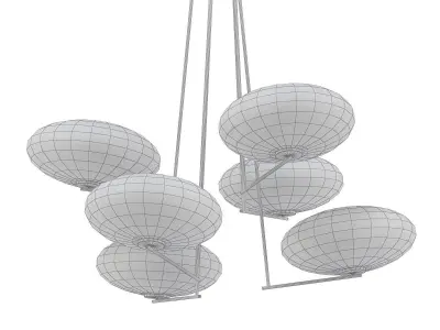 Halfway six light chandelier in brass with glass globes 3D model